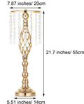 Set of 10 gold metal flower vases with chandelier crystals, ideal for wedding centerpieces and table decorations.
