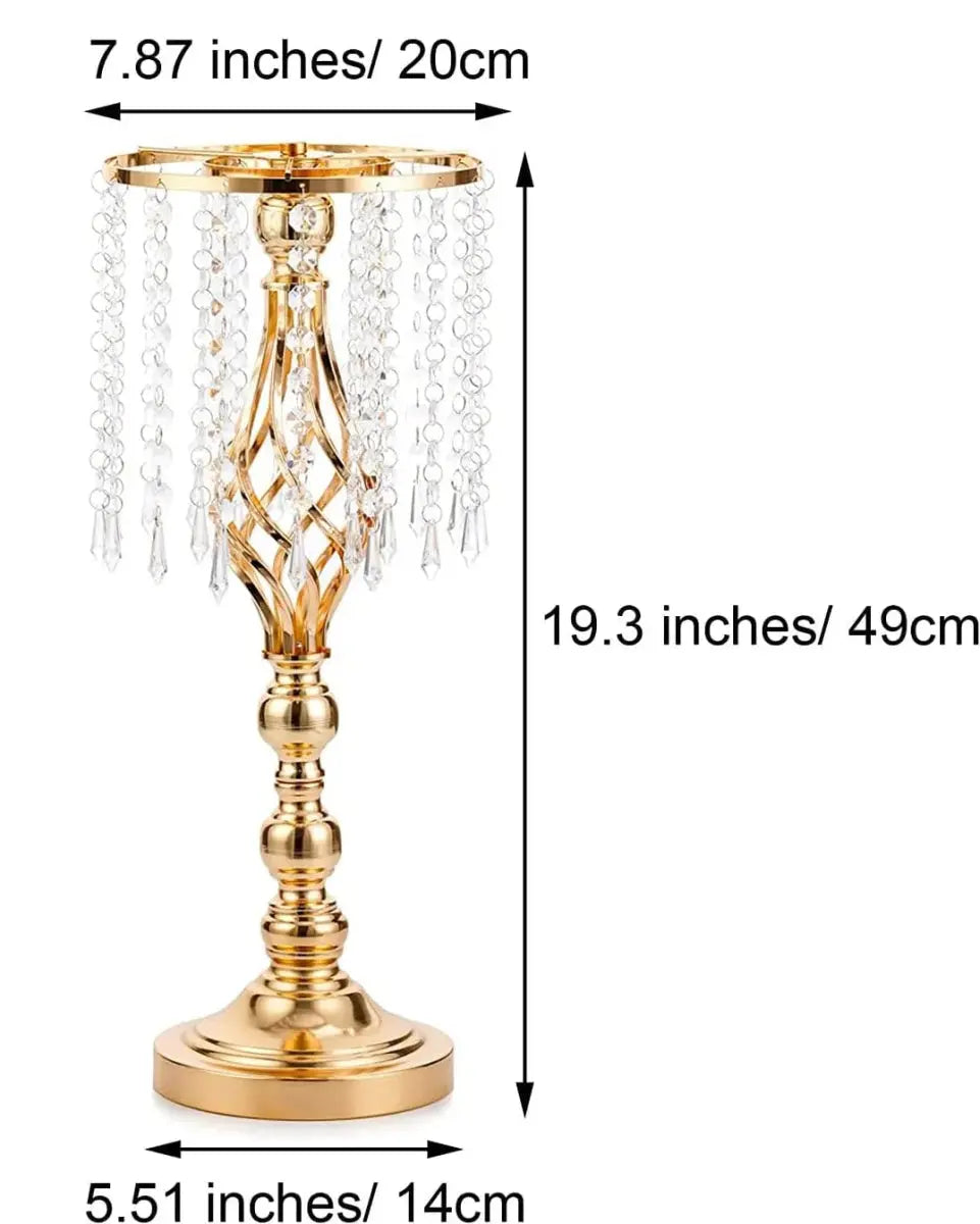 Gold metal flower vase with crystals for wedding centerpieces and table decor, featuring elegant chandelier accents by Showlu Fashion.
