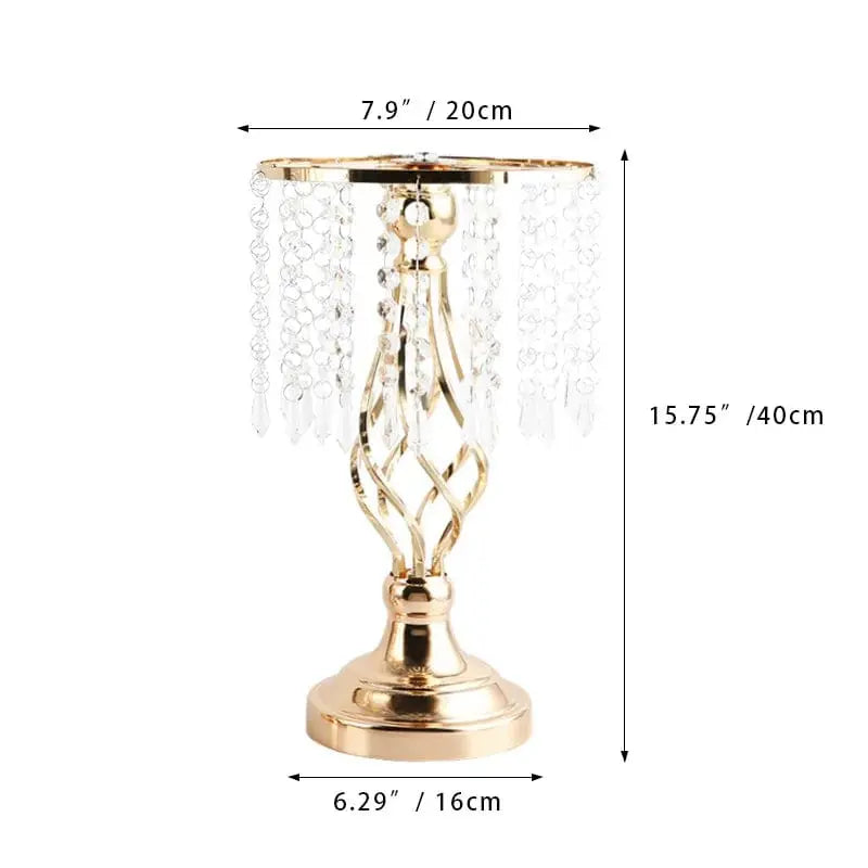 Set of 10 gold metal flower vases with crystals for wedding centerpieces and table decor, featuring elegant chandelier crystal accents.