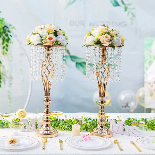 10 Pcs Gold Vase for Wedding Centerpieces Table Decorations with Chandelier Crystals, Flower Vase, Wedding Metal Flower Stand - SHOWLU FASHION STORE