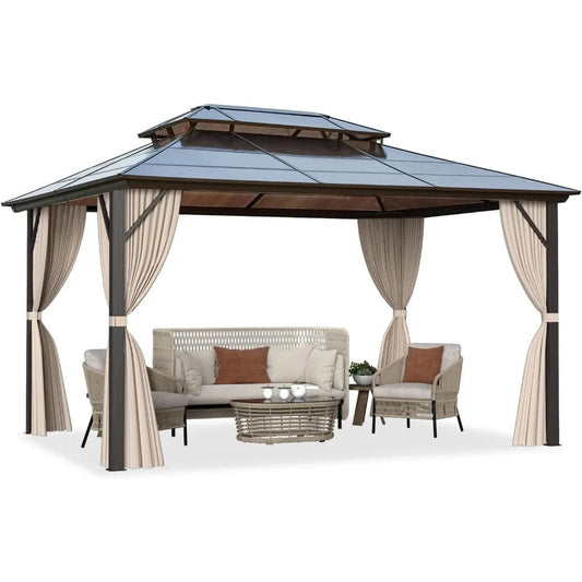 10' x 13' Gazebo Polycarbonate Double Roof Canopy Outdoor Aluminum Frame Pergola - SHOWLU FASHION STORE