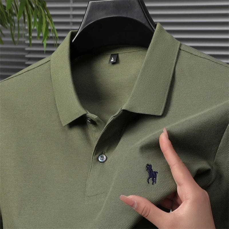 Men's SHOWLU cotton short sleeve polo shirt with embroidered horse logo, stylish summer casual fashion, high-quality designer look.