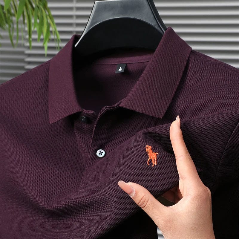 SHOWLU men's 100% cotton short sleeve polo shirt with embroidered horse logo, casual summer designer fashion.