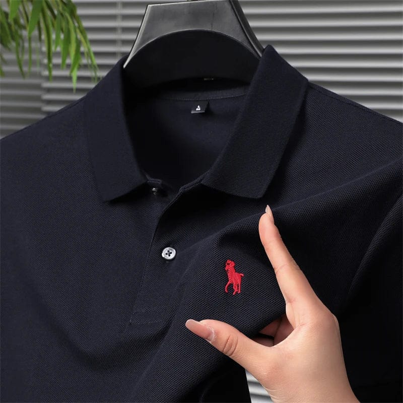 SHOWLU men's 100% cotton short sleeve polo shirt with embroidered horse logo, casual summer fashion, high-end designer style