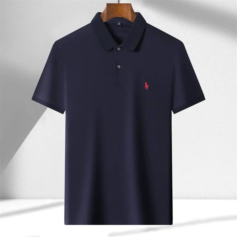 SHOWLU men's 100% cotton short sleeve polo shirt with embroidered horse logo, perfect for casual summer fashion.