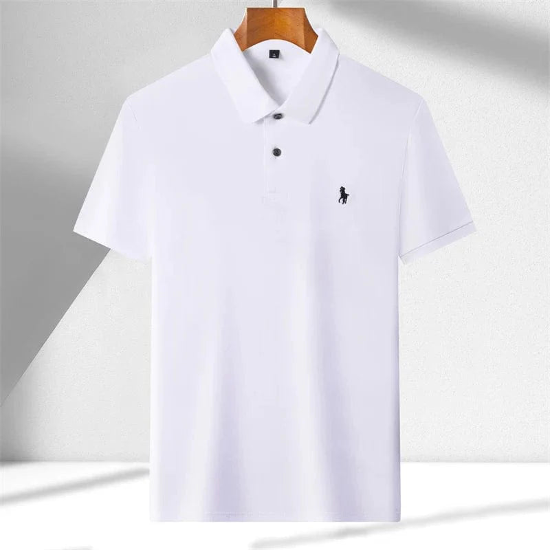 SHOWLU men's 100% cotton short sleeve polo shirt with embroidered horse logo, summer casual fashion, luxury designer style