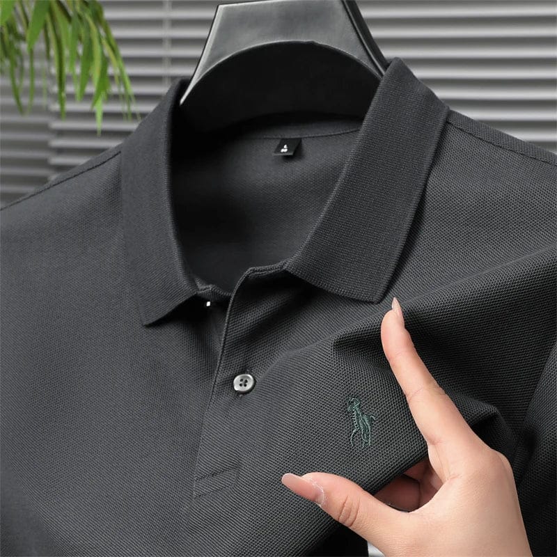 SHOWLU men's 100% cotton short sleeve polo shirt with embroidered horse logo, stylish summer casual fashion.
