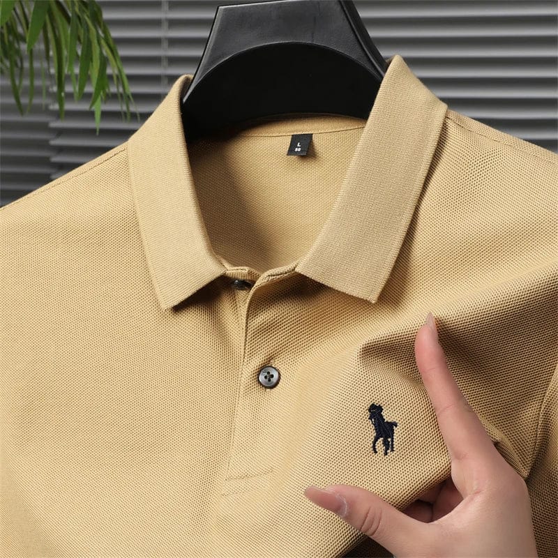 Men's SHOWLU cotton short sleeve polo shirt with embroidered horse logo, stylish summer casual fashion, high-quality designer look