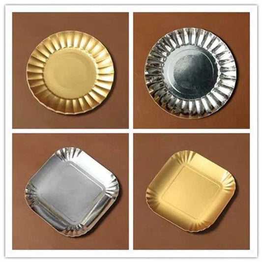 100 Pcs Golden Silver Plastic Diameter 9.8/8.8 Cm Round Square Cake Boards Set Base Disposable Paper Cupcake Dessert Tray Tool - SHOWLU FASHION STORE