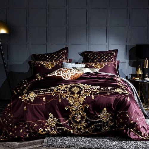 Luxury IvaRose Egyptian Cotton 1000TC duvet cover set with intricate embroidery, includes fitted sheet and bed sheets in queen or king size.