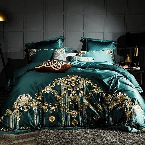 Luxury IvaRose Egyptian Cotton duvet cover set with embroidery, available in queen and king sizes, includes fitted sheet and bed sheets.