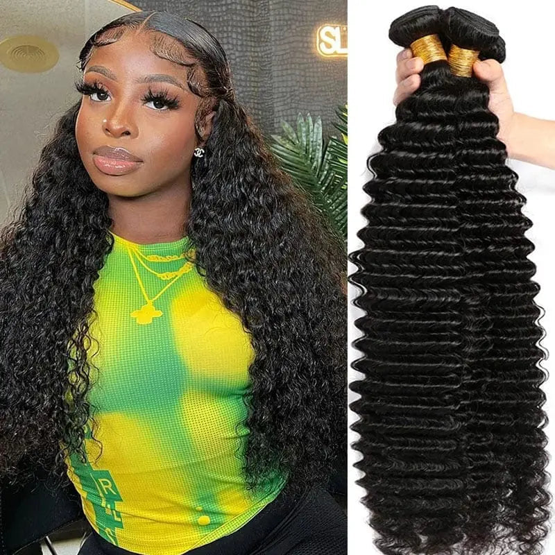Showlu Store Nation deep wave human hair bundles, 100% raw virgin human hair extensions for black women, 10 to 30 inches.