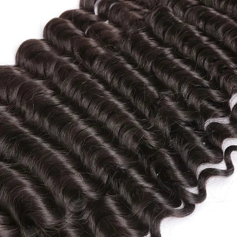 Deep wave bundles of 100% raw virgin human hair extensions by Showlu Store Nation, showcasing natural deep wave texture in 10-30 inches