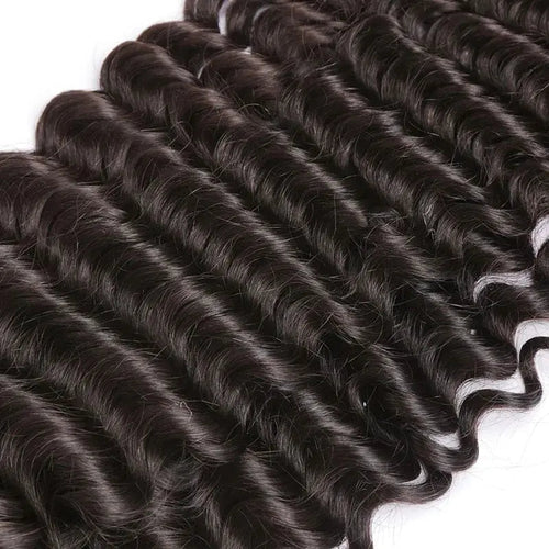 Deep wave bundles of 100% raw virgin human hair extensions by Showlu Store Nation, showcasing natural deep wave texture in 10-30 inches