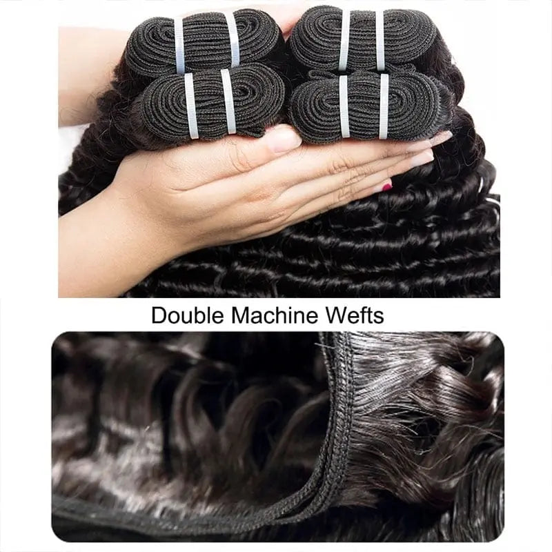 Showlu Store Nation deep wave bundles with 100% raw virgin human hair extension for Black women, available in 10-30 inches.