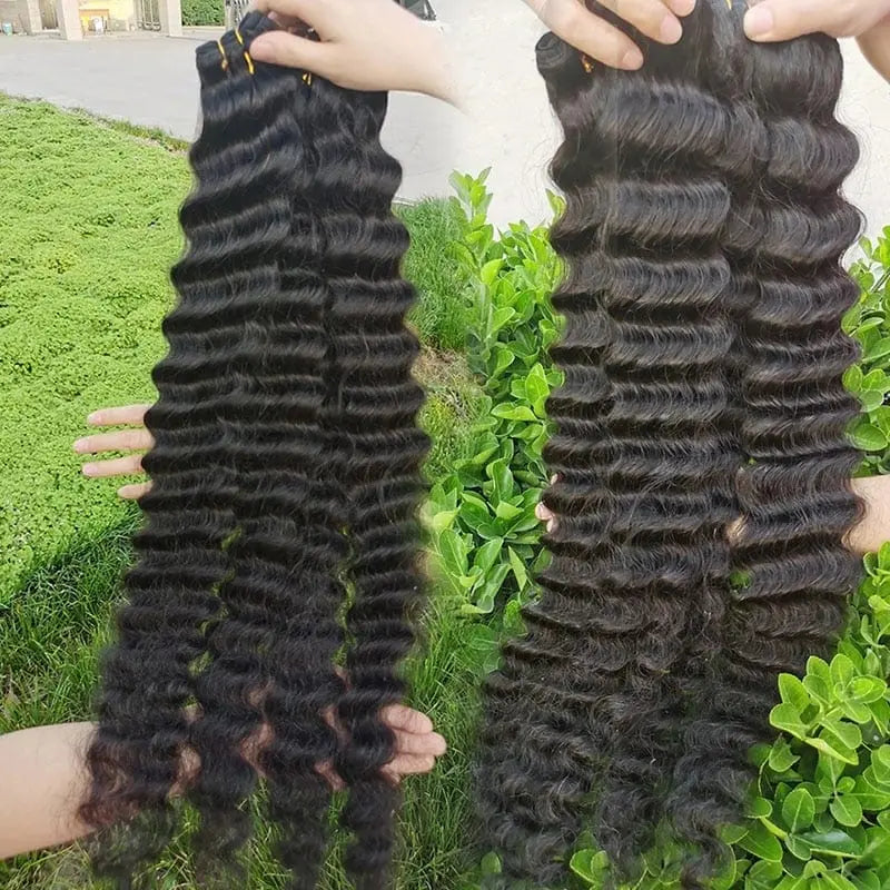 Deep wave human hair bundles from Showlu Store Nation, 100% raw virgin human hair extension for black women, 10 to 30 inches.