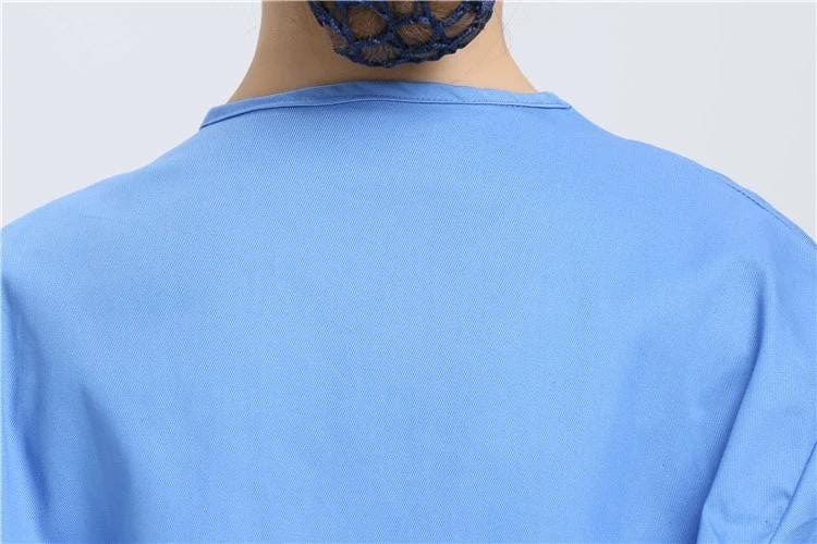 Showlu 100% cotton nursing uniform with unisex V-neck medical scrubs set for hospital nurses and doctors.
