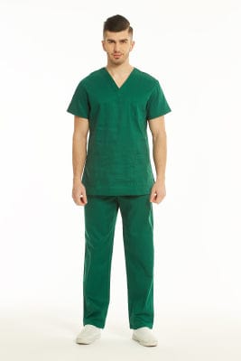 Showlu 100% cotton nursing uniform set with unisex V-neck medical scrubs, suitable for hospital nurses and doctors.