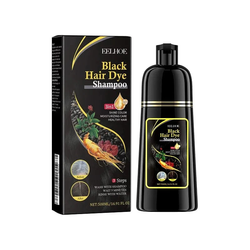 Eelhoe 3-in-1 Herbal Hair Dye Shampoo for natural grey coverage, dark brown and black hair, suitable for women and men.