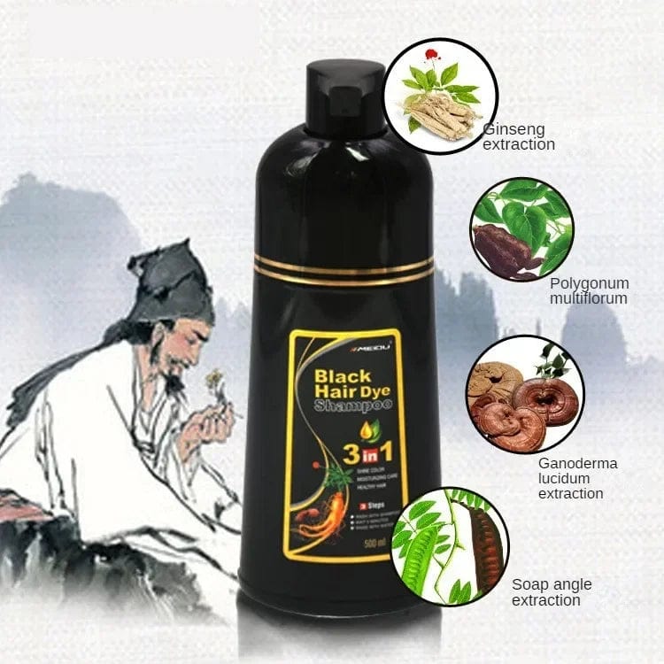 Efero 3-in-1 Hair Dye Shampoo by Showlu Fashion Store with natural Polygonum for instant gray to black hair coverage.