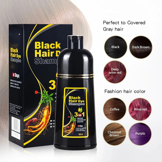 100ml/500ml Hair Dye Shampoo 3in1 Darkening Hairs Instant Gray To Black Polygonum Multiflorum Natural Coloing Cover for Women - SHOWLU FASHION STORE