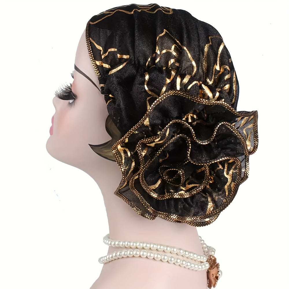 SHOWLU FASHION floral lace turban hats with breathable fabric, included in a 4-pack hijab scarf set, stylish and comfortable headwear