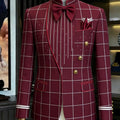 Showlu men's slim fit double-breasted suit in solid color, formal evening wear, tailored for a sharp, polished look.