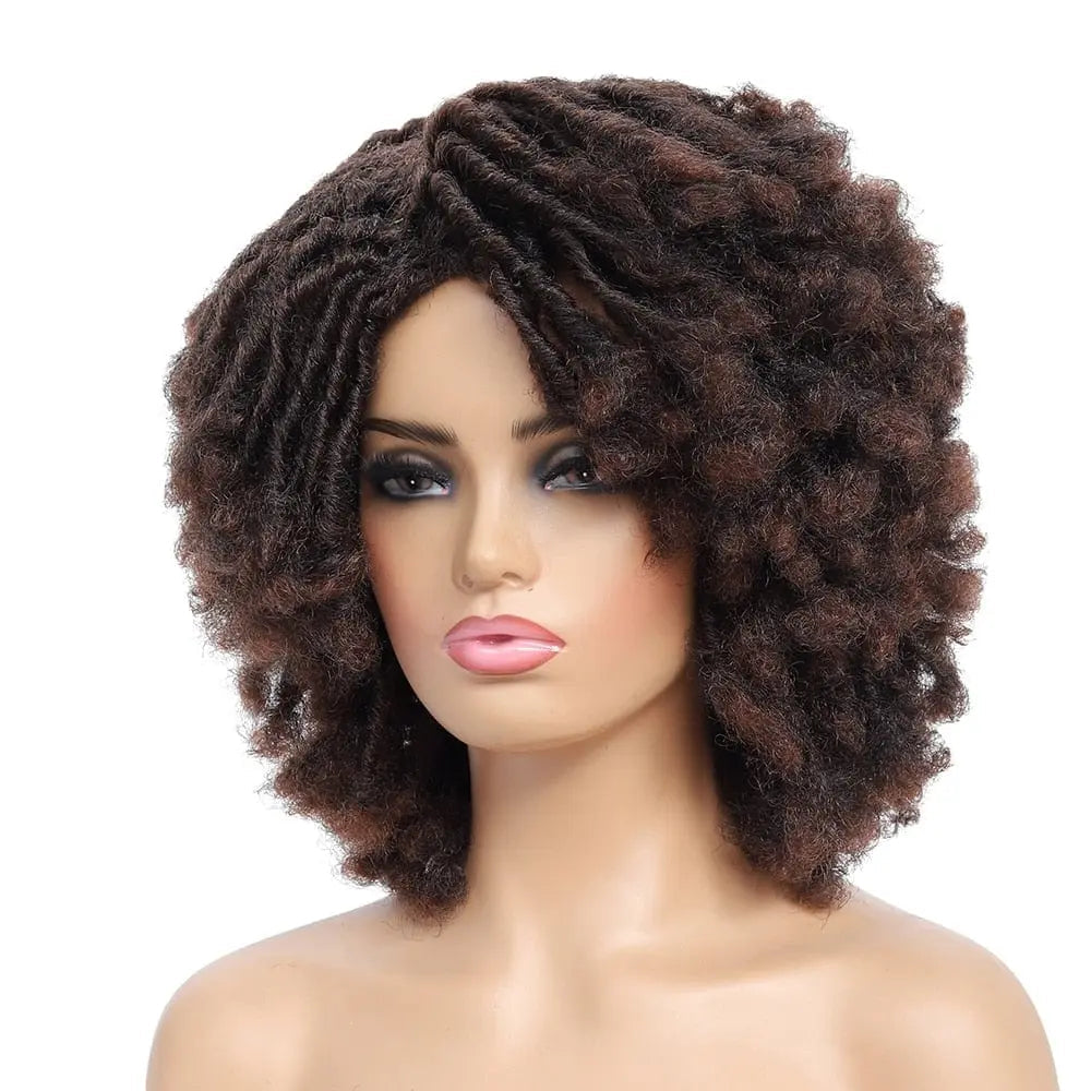 Showlu Store 10-inch braided Afro bob wig with short curly synthetic dreadlocks for Black women, stylish and versatile.