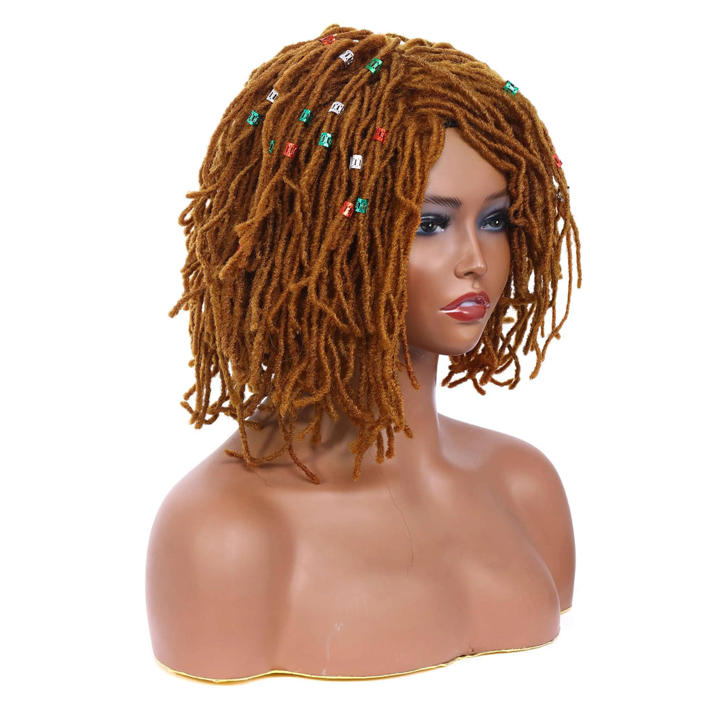 Showlu Store 10-inch braided Afro bob wig with short curly synthetic dreadlocks for black women, style perfect for cosplay.