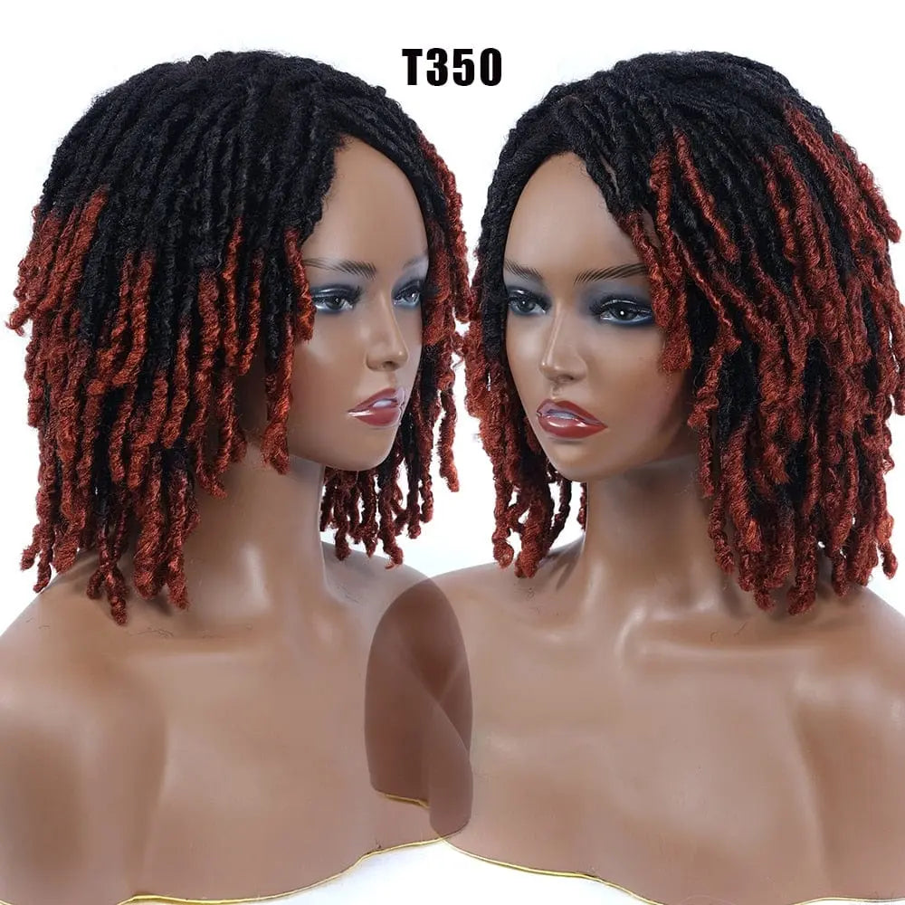 Showlu Store 10-inch braided afro bob wig with short curly synthetic dreadlocks, designed for black women, cosplay-ready hairstyle.