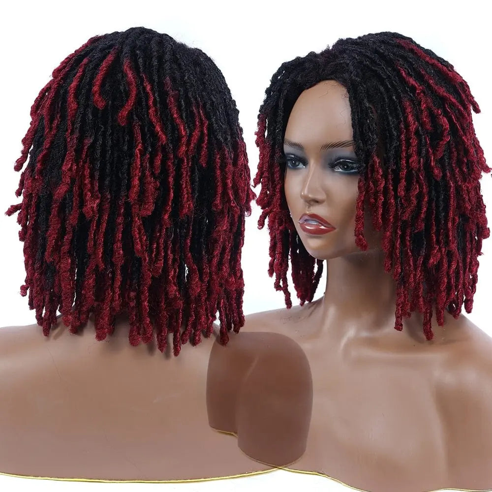 Showlu Store 10-inch braided Afro bob wig with short curly synthetic dreadlocks for black women, ideal for cosplay and everyday wear.