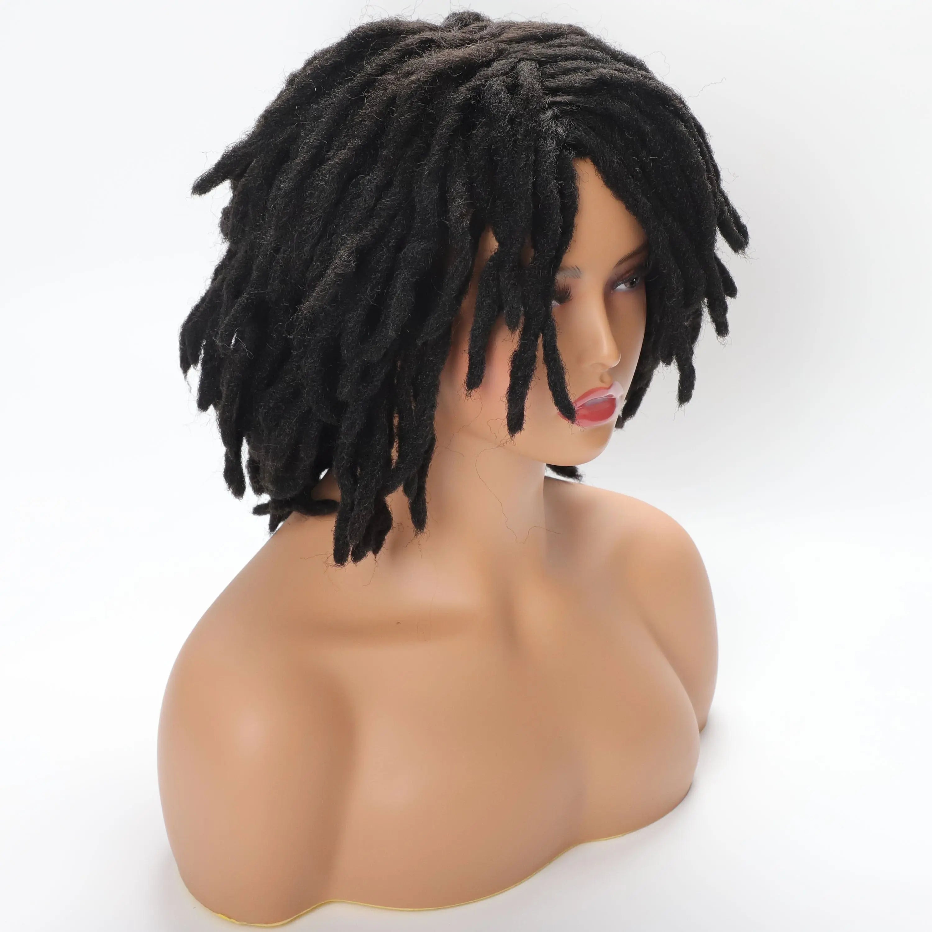 Showlu Store 10-inch braided Afro bob wig with short curly synthetic dreadlocks for Black women, ideal for cosplay or everyday wear.