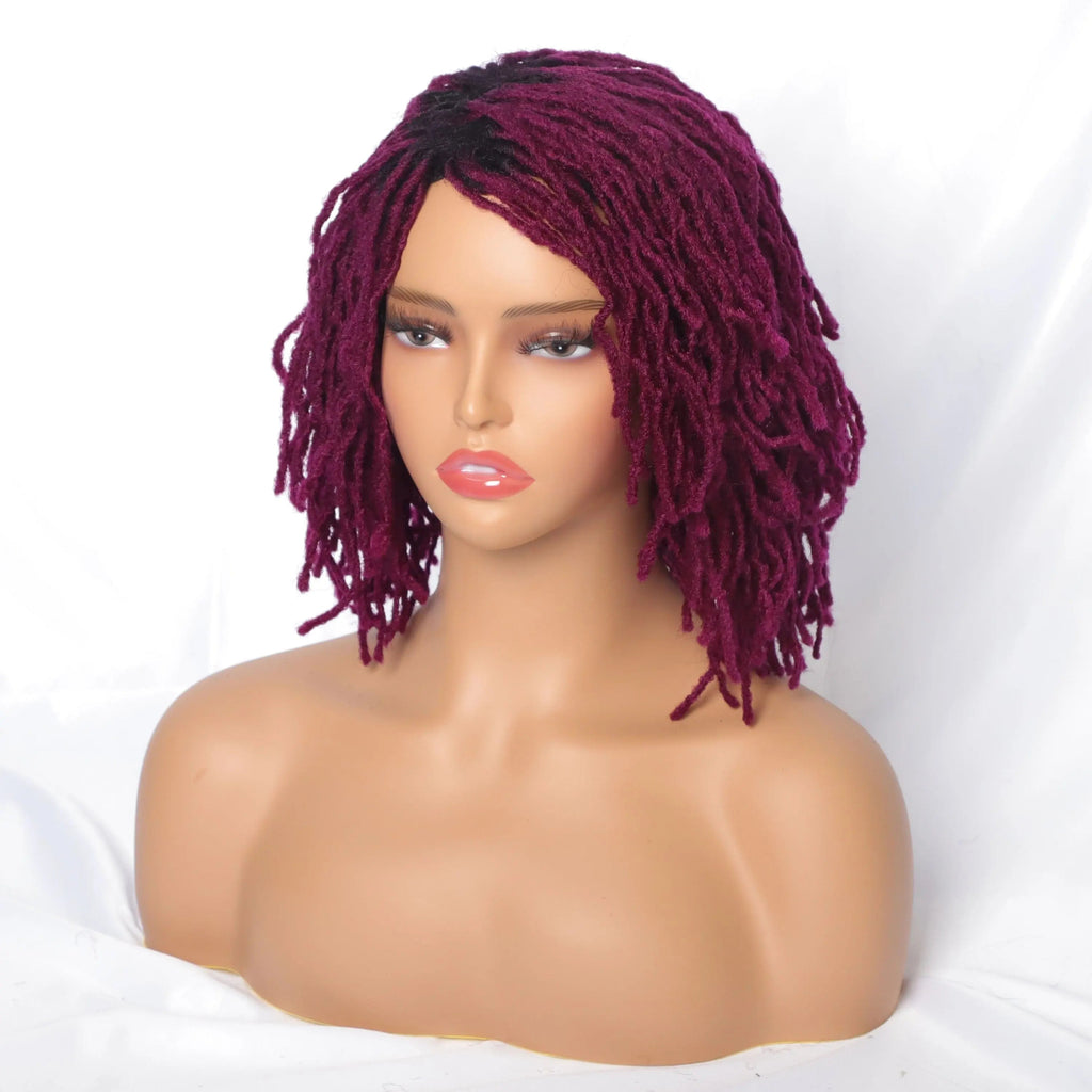 Showlu Store 10-inch braided Afro bob wig with short curly synthetic dreadlocks, suitable for black women and cosplay.