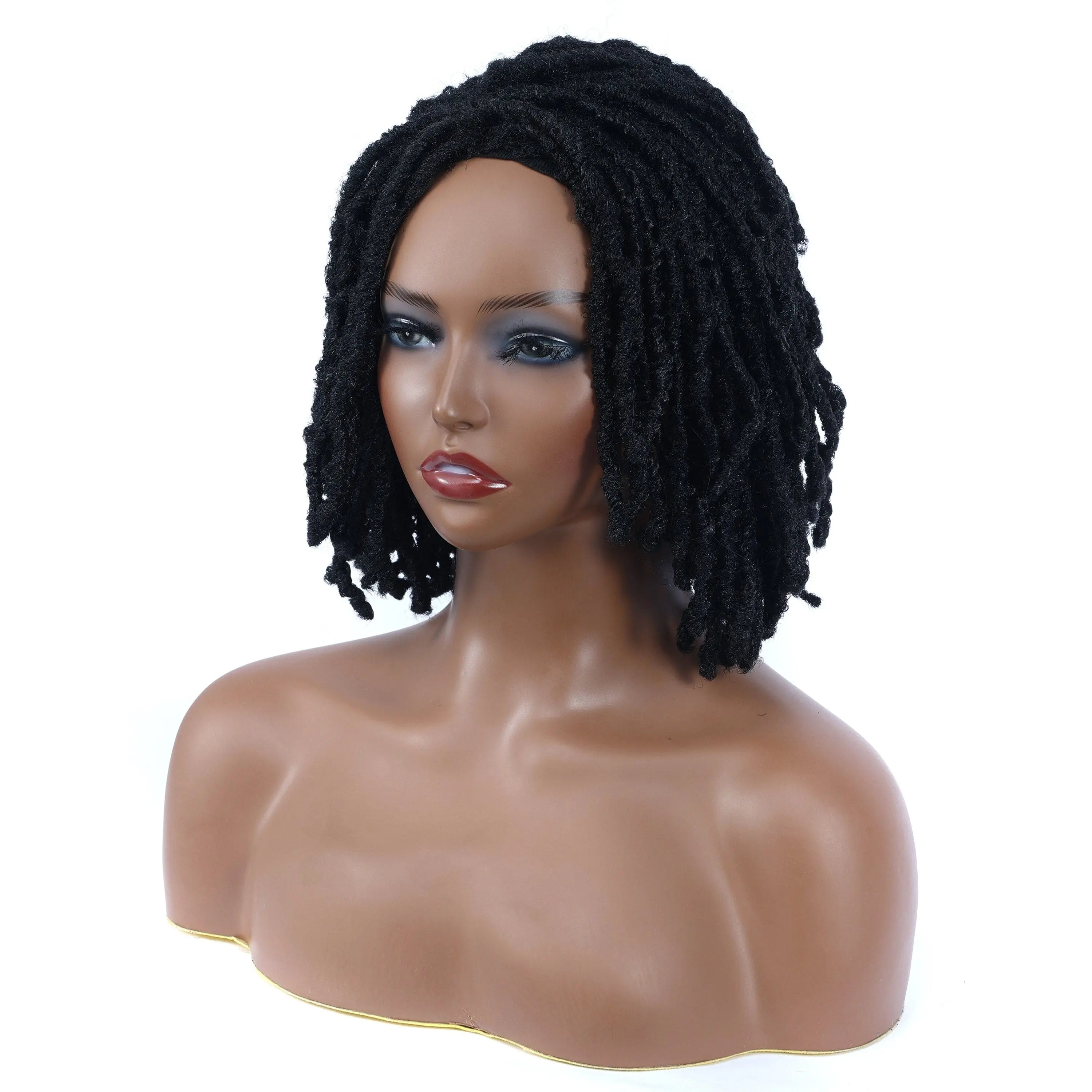 Showlu Store 10-inch braided Afro bob wig with short curly synthetic dreadlocks for Black women, ideal for cosplay or everyday wear.