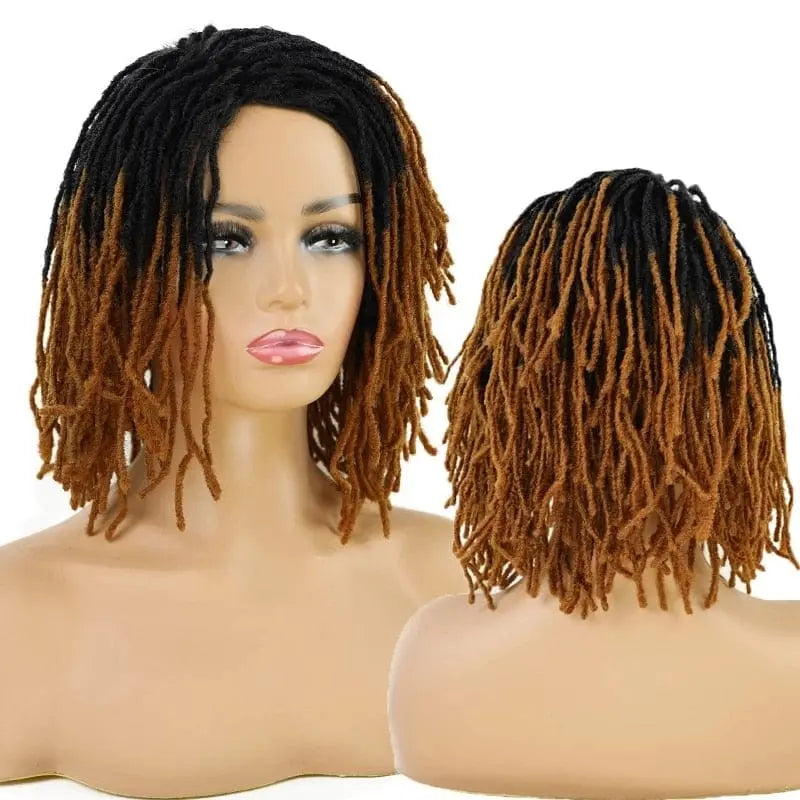 Showlu Store 10-inch braided Afro bob wig with short curly synthetic dreadlocks for Black women, cosplay, and everyday wear.