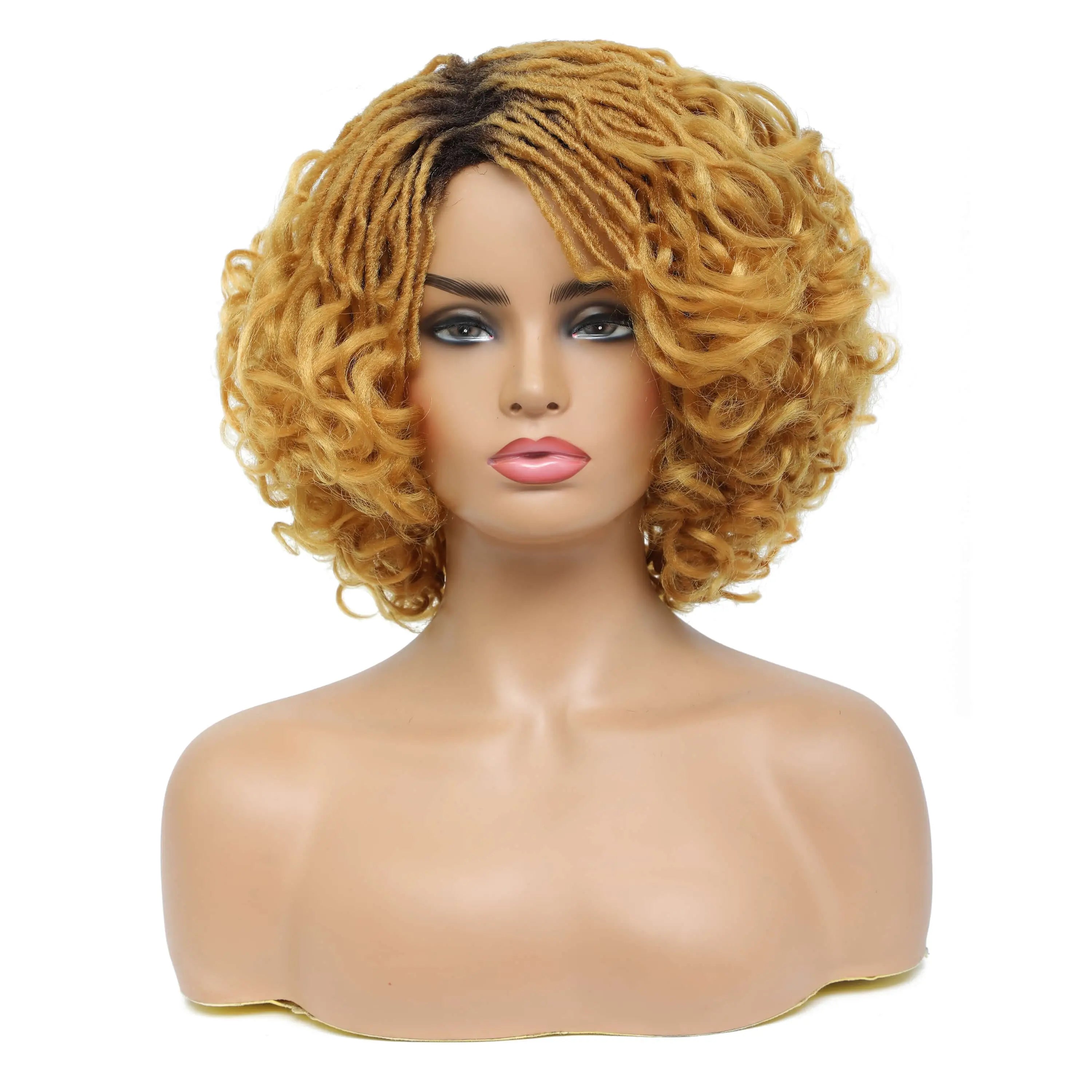 Showlu Store 10-inch braided afro bob wig with short curly synthetic dreadlocks, suitable for black women and cosplay styles.