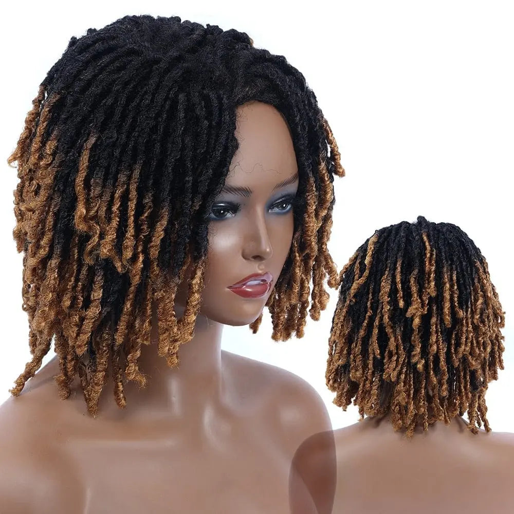 Showlu Store 10-inch braided Afro bob wig with short curly synthetic dreadlocks, designed for Black women, cosplay, and stylish looks.