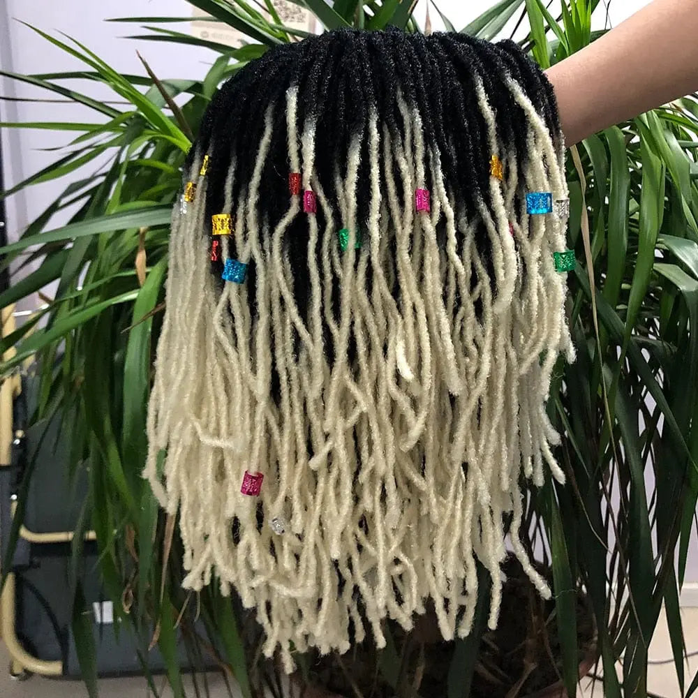 Showlu Store 10-inch braided Afro bob wig with short curly synthetic dreadlocks for black women, ideal for cosplay or everyday wear.