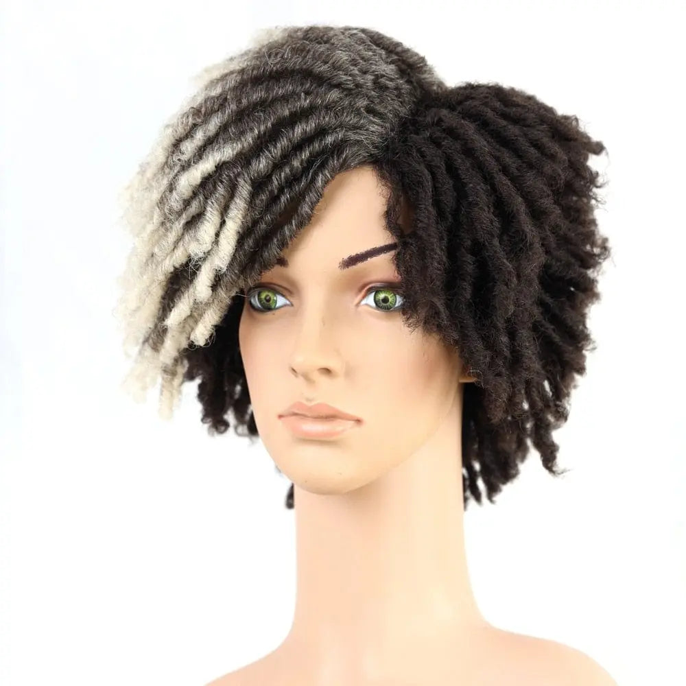 Showlu Store 10-inch braided afro bob wig with short curly synthetic dreadlocks, designed for black women, cosplay-ready.