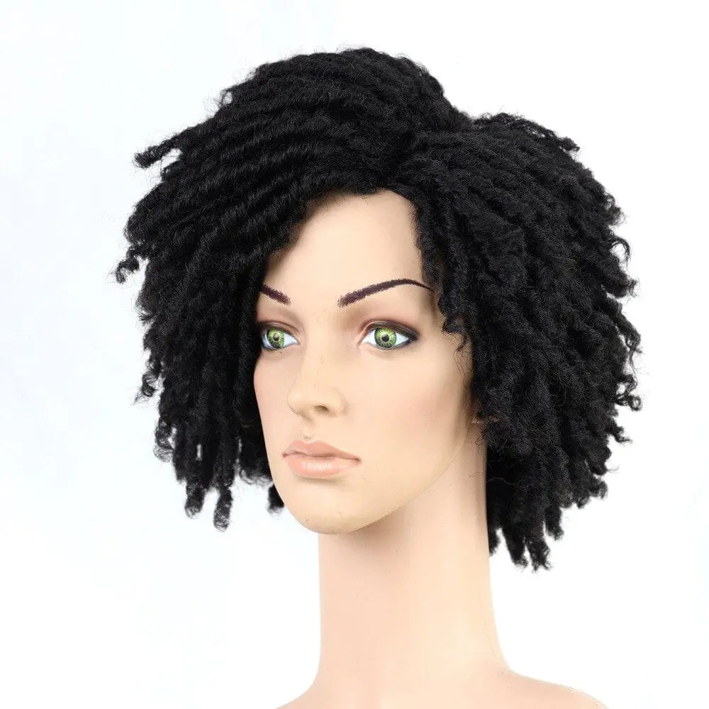 Showlu Store 10-inch braided afro bob wig with short curly synthetic dreadlocks for black women, ideal for cosplay or daily wear.