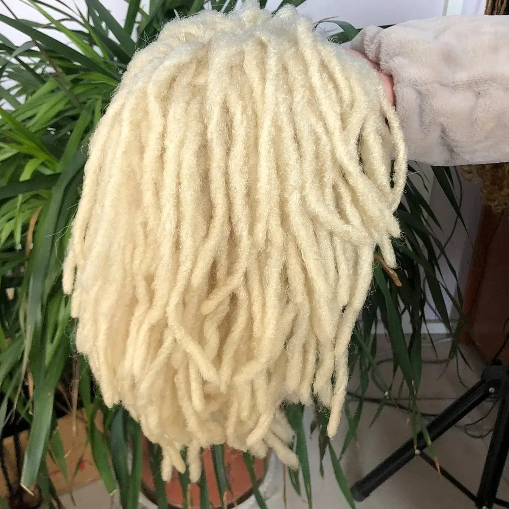 Showlu Store 10-inch braided Afro bob wig with short curly synthetic dreadlocks, styled for a natural, voluminous look.