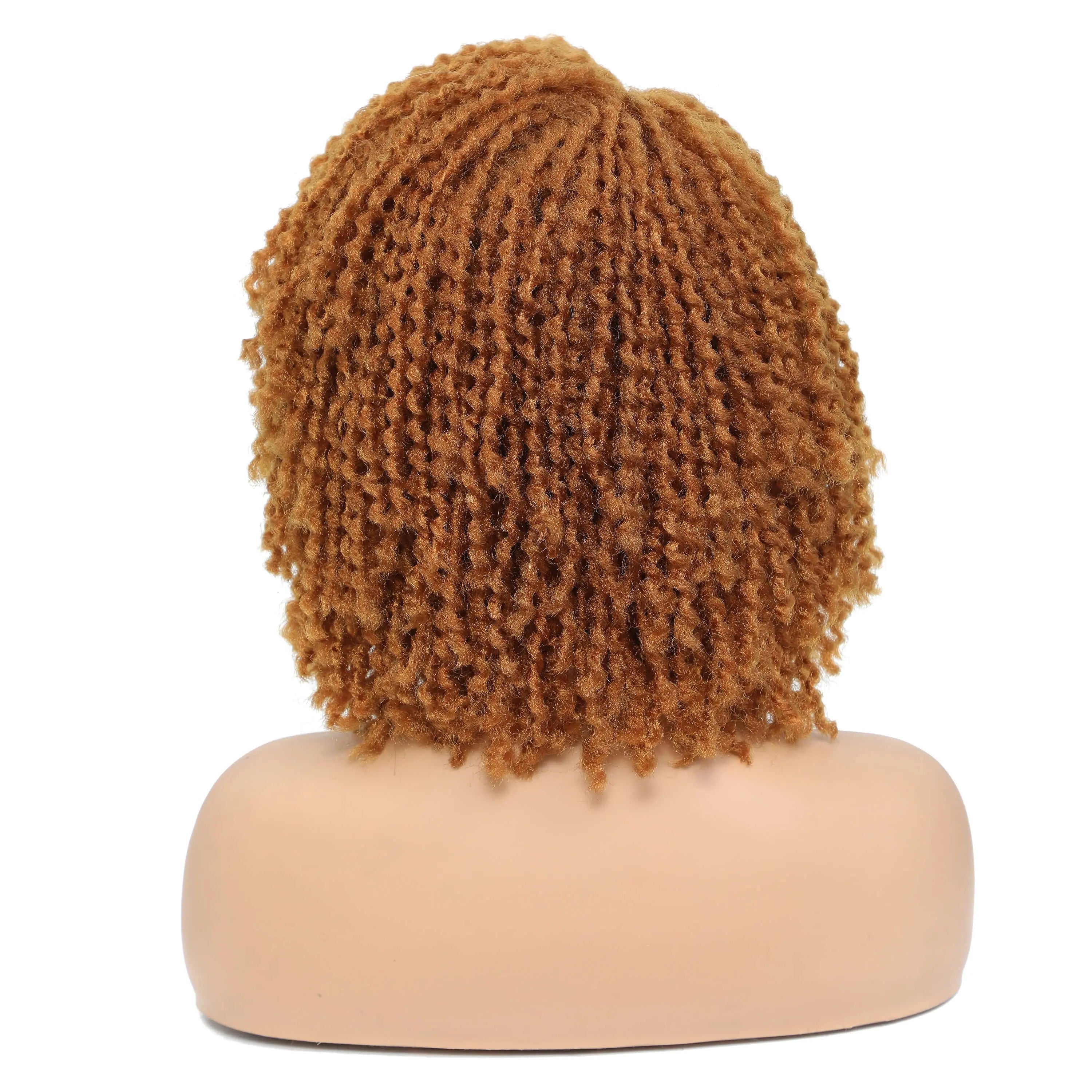 Showlu Store 10-inch braided Afro bob wig with short curly synthetic dreadlocks, designed for black women and cosplay looks.