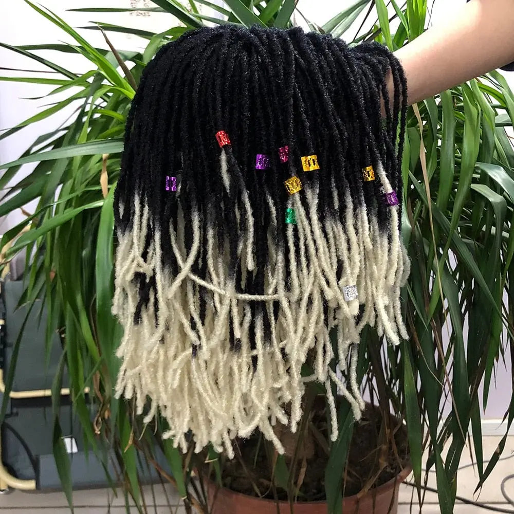 Showlu Store 10-inch braided Afro bob wig with short curly synthetic dreadlocks, ideal for black women and cosplay looks.
