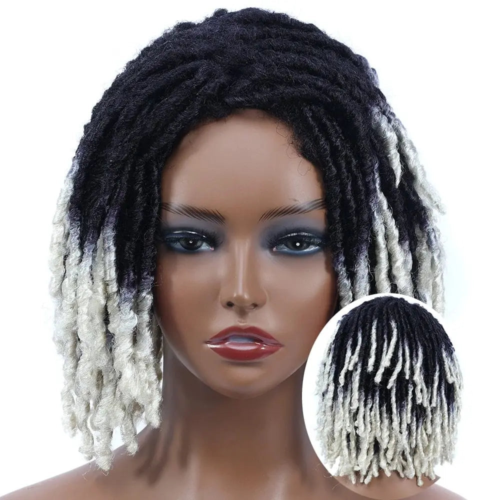 Showlu Store 10-inch braided Afro bob wig with short curly synthetic dreadlocks, perfect for black women and cosplay looks.
