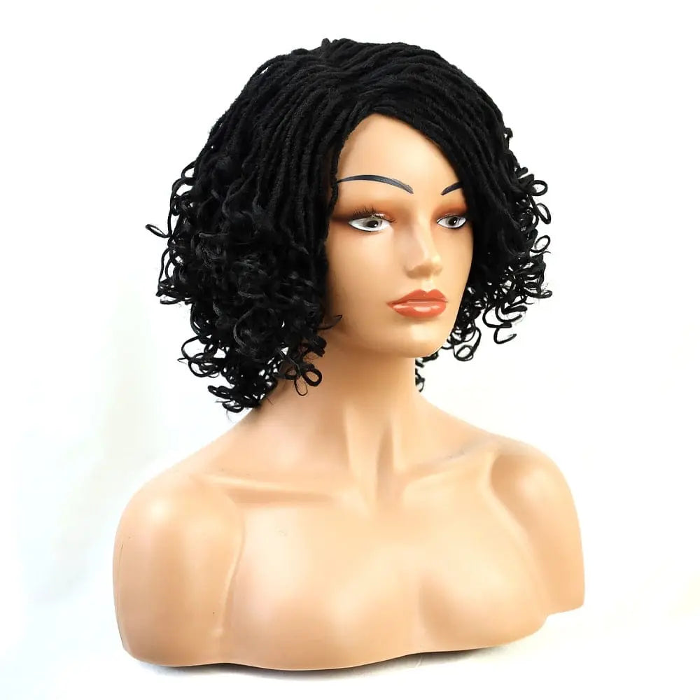 Showlu Store 10-inch braided afro bob wig with short curly synthetic dreadlocks for black women, perfect for cosplay.