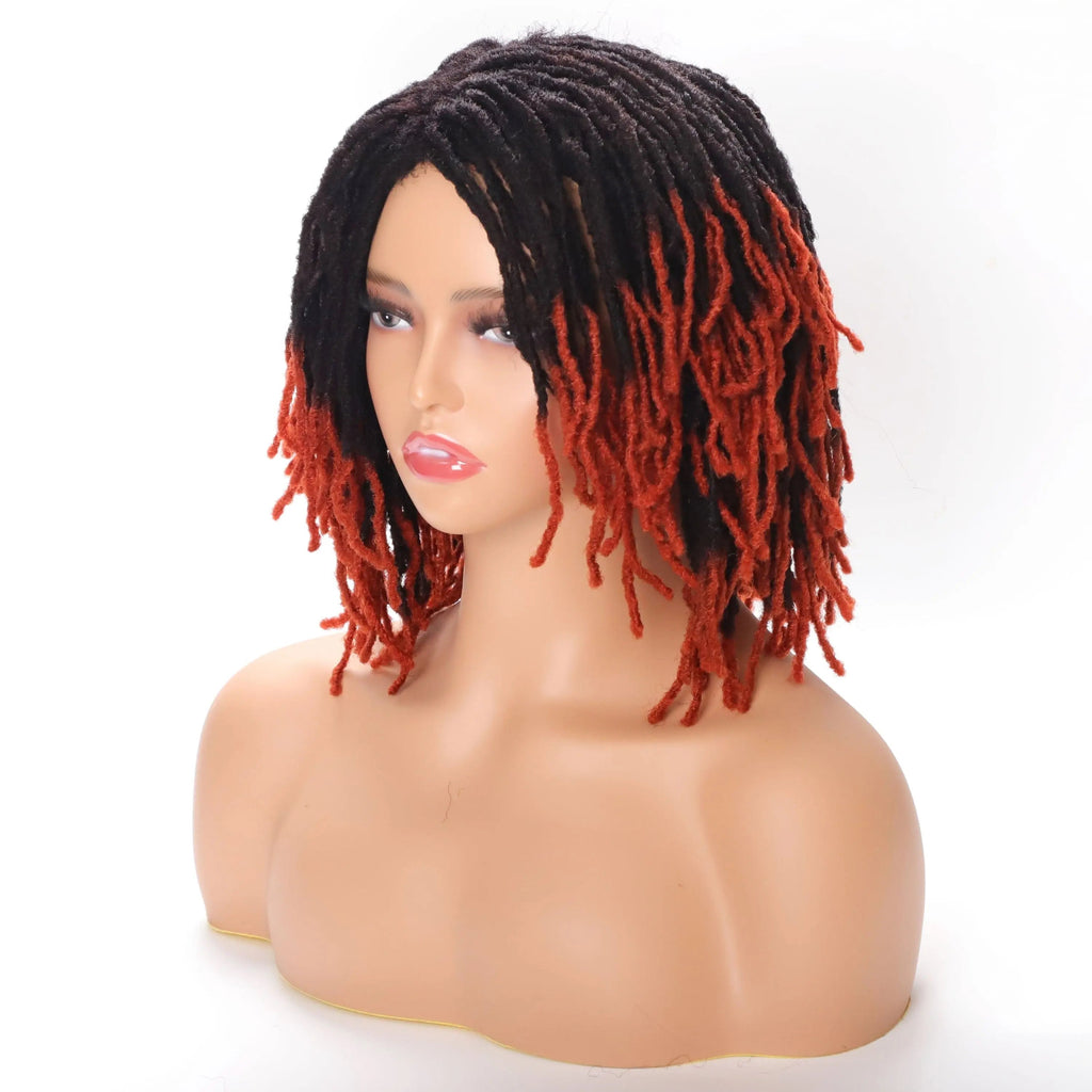 Showlu Store 10-inch braided Afro bob wig with short curly synthetic dreadlocks, designed for Black women and cosplay.