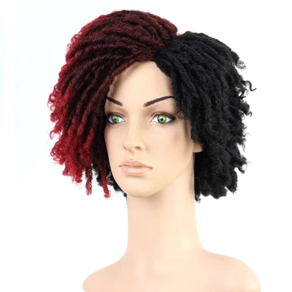 Showlu Store 10-inch braided afro bob wig with short curly synthetic dreadlocks for black women, ideal for cosplay or everyday wear.