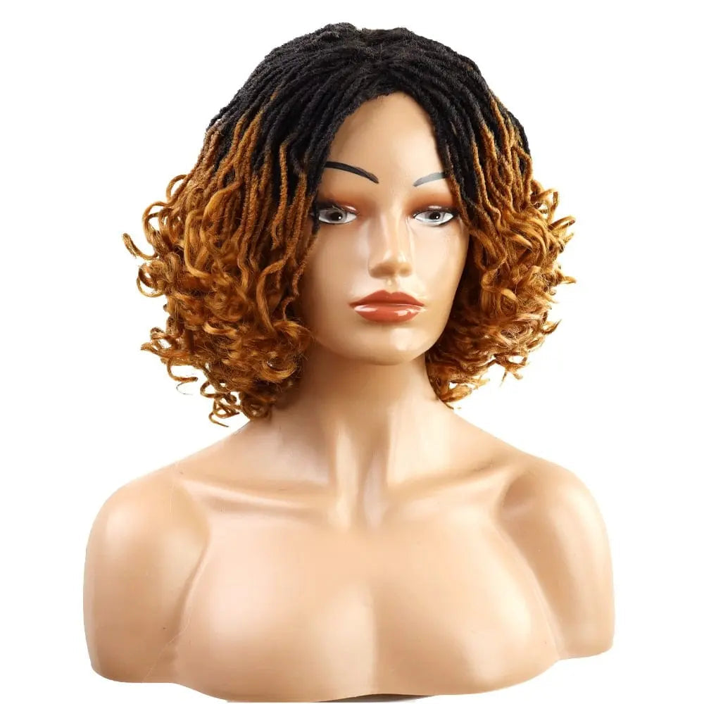 Showlu Store 10-inch braided Afro bob wig featuring short curly synthetic dreadlocks for black women, perfect for cosplay.