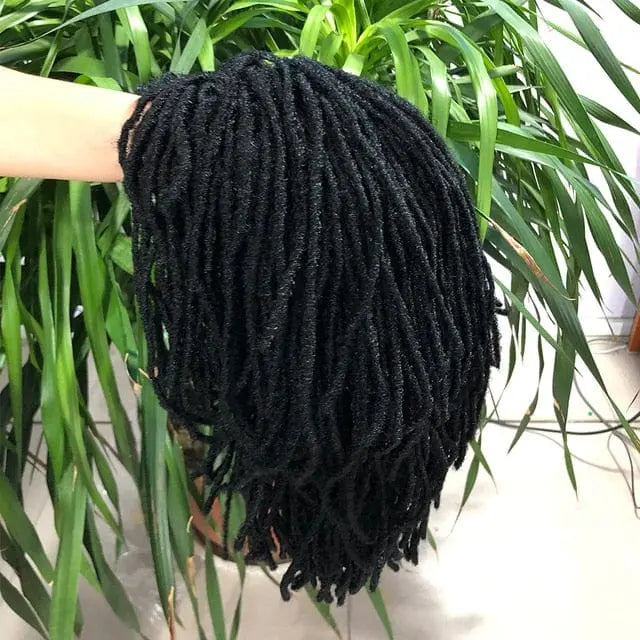 Showlu Store 10-inch braided Afro bob wig with short curly synthetic dreadlocks, ideal for black women and cosplay looks.