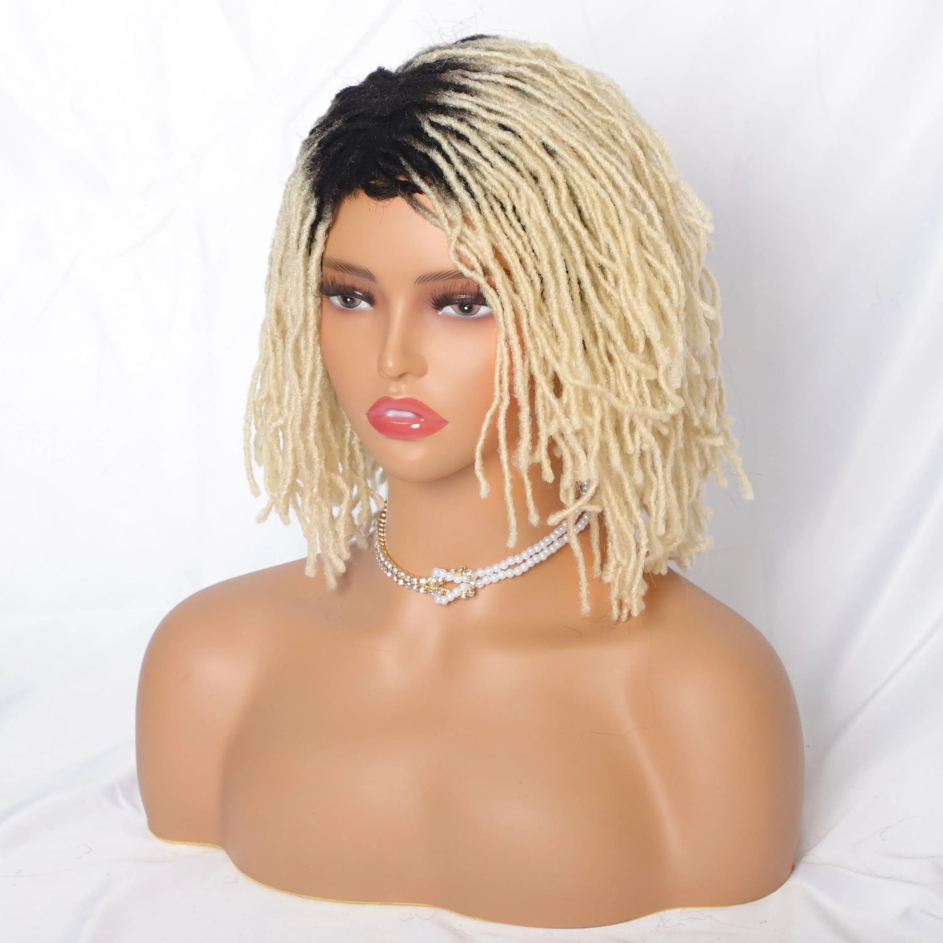Showlu Store 10-inch braided Afro bob wig with short curly synthetic dreadlocks for black women, perfect for cosplay or stylish looks.